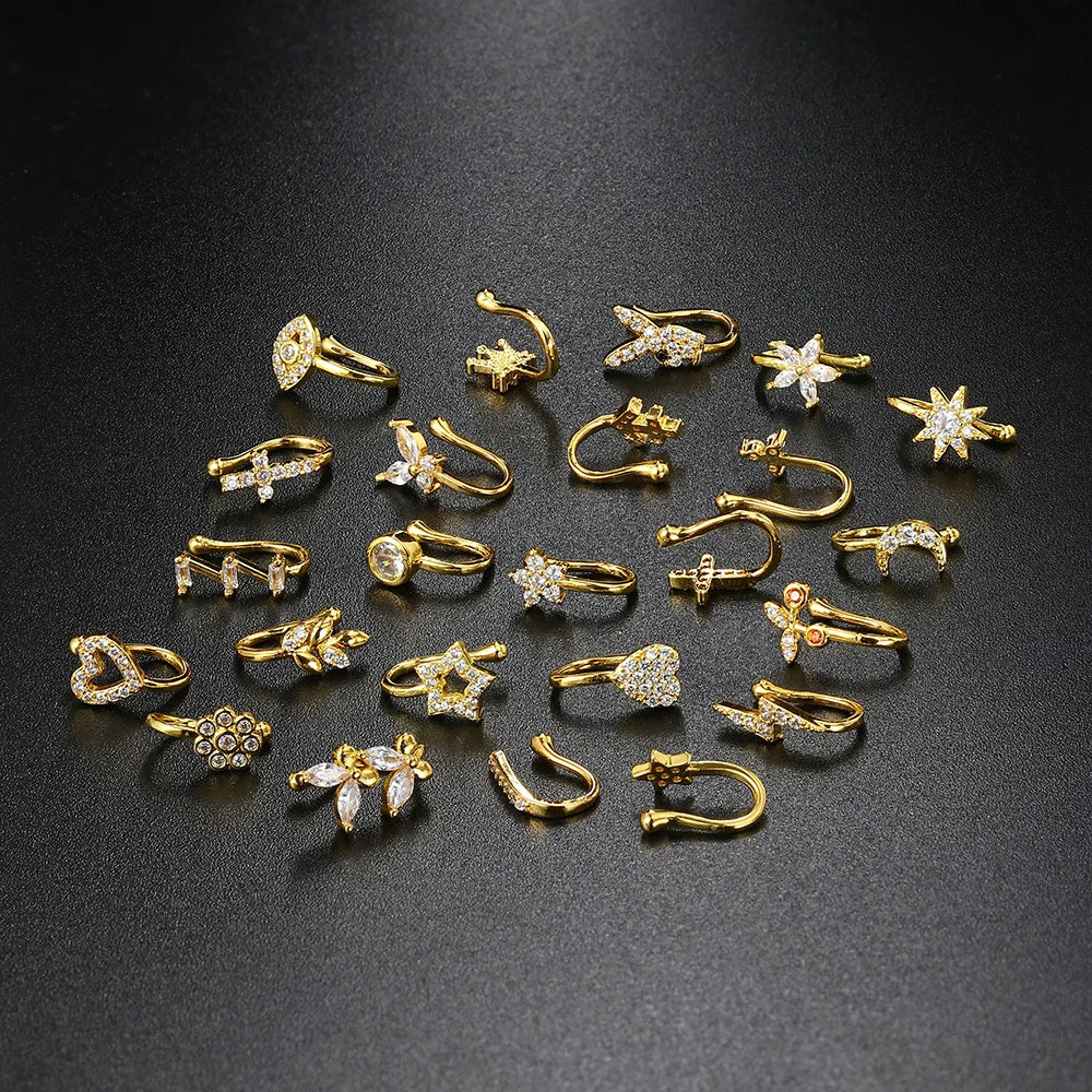 Fake Piercing Clip Nose Ring Cuff Body Jewelry for Women New Trend 1PCS Ear Cuffs Heart Star Flowers Butterfly Clip Rings KAE197 Beauty World Shop
