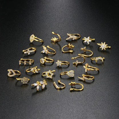 Fake Piercing Clip Nose Ring Cuff Body Jewelry for Women New Trend 1PCS Ear Cuffs Heart Star Flowers Butterfly Clip Rings KAE197 Beauty World Shop