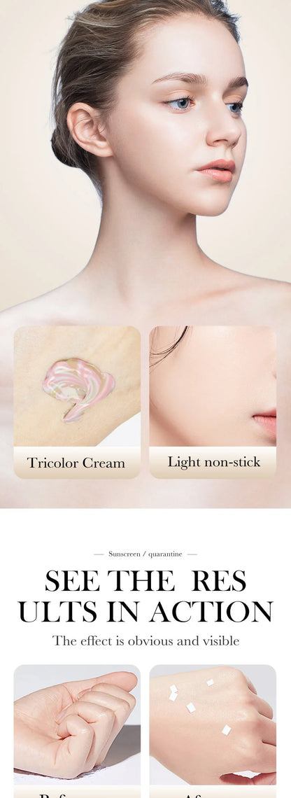 Face Makeup Primer Tri-color Cream Contour Color Isolation Waterproof Makeup Foundation Natural Makeup Base Cream 40g Beauty World Shop