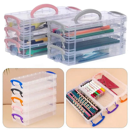 3/6-layer Paintbrush Box Watercolor Detachable Pen Storage Box Color Multi-function Stationery Organizer School Supplies Beauty World Shop