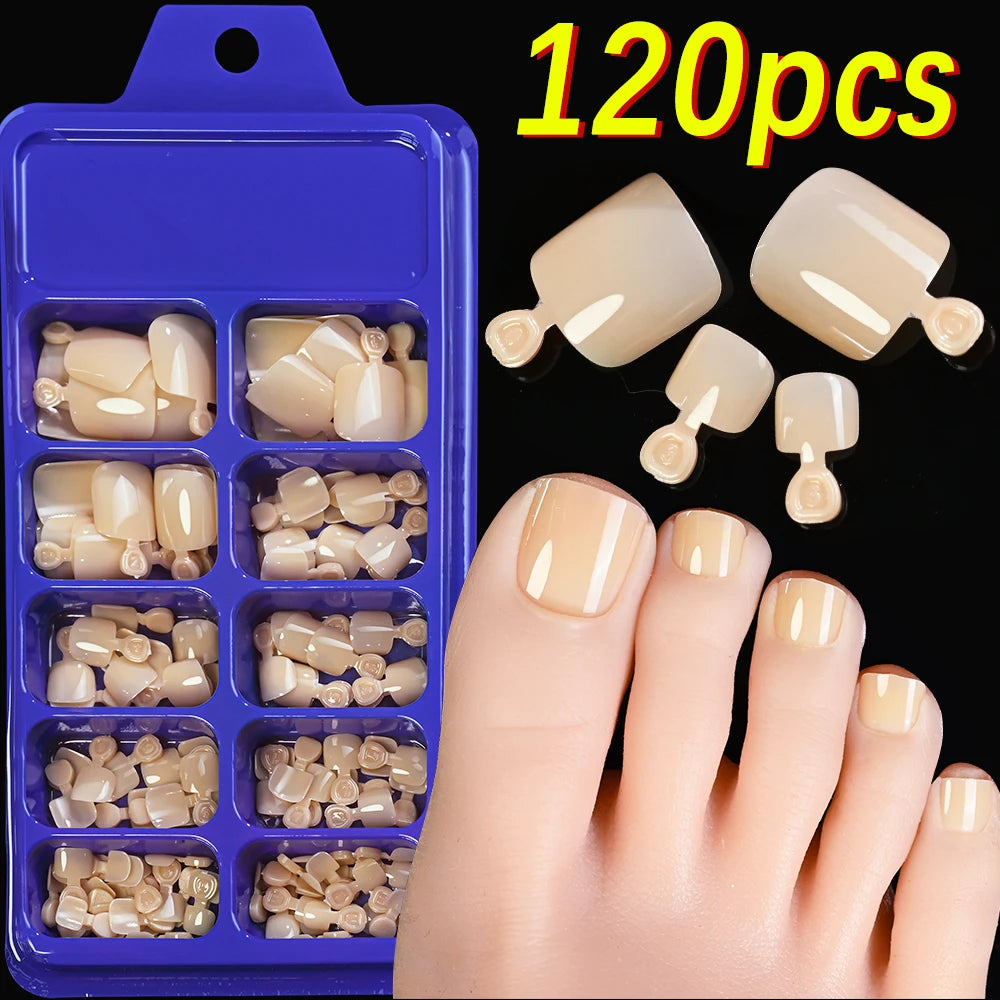 120Pcs 9-Colors French Fake Toenails Summer Short Sqaure Press On Toe Nails Tips Glossy Nude/Pink/Brown Full Cover False Toenail Beauty World Shop