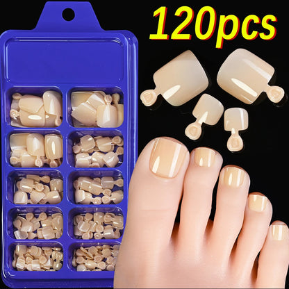 120Pcs 9-Colors French Fake Toenails Summer Short Sqaure Press On Toe Nails Tips Glossy Nude/Pink/Brown Full Cover False Toenail Beauty World Shop