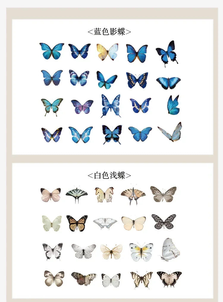 Journamm 40pcs/pack Butterfly Series Stickers Art Collage Junk Journal DIY Scrapbooking PET Waterproof Craft Aesthetics Stickers Beauty World Shop