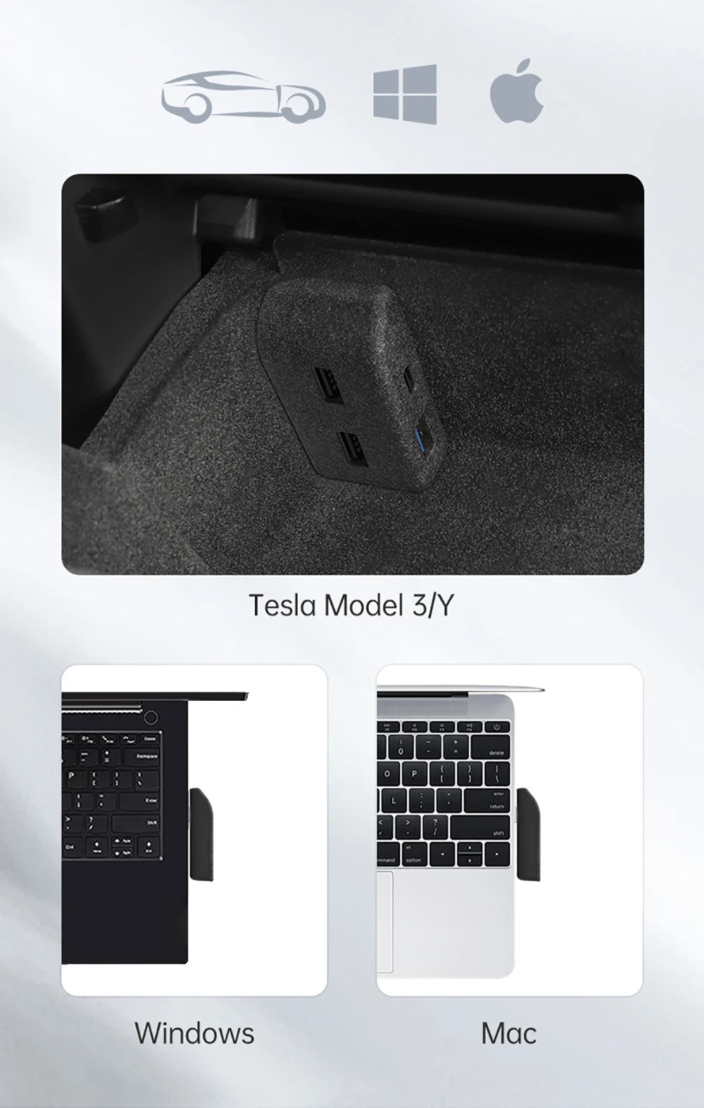 YZ Glove Box Docking Station For Tesla Model 3 Y Highland Juniper Quick Charger 4 USB Shunt Hub Flocking Adapter Powered Splitte Beauty World Shop