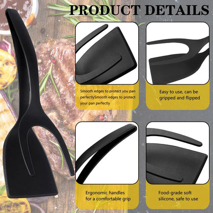 New 2 in 1 Grip Flip Spatula Tongs Egg Flipper Spatula Nylon Non Stick Coating Pancake Fish French Toast Omelet Making Tool Beauty World Shop