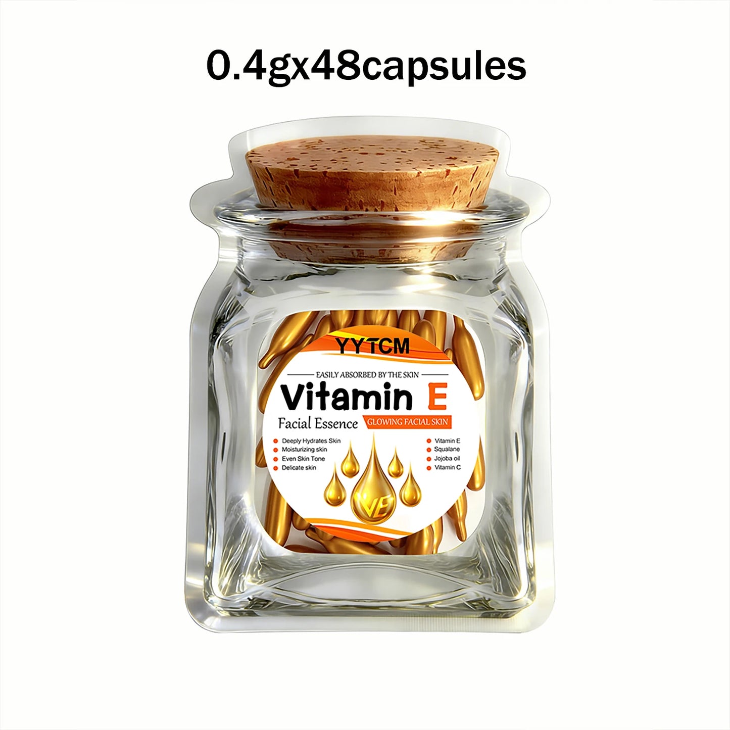 Vitamin E Deep Moisturizing Capsule Essence, Hydrates and Smooths Skin, Contains Plant-Based Squalane, Vitamin C, Deep Hydration and Skin Brightening Essence (0.4Gx90 Capsules)/Bottle-1 Bottle Beauty World Shop