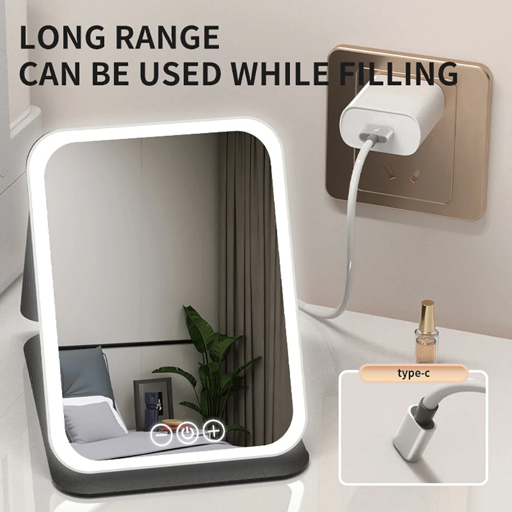 3 Colors Dimmable LED Makeup Mirror with Touch Screen Fold Cosmetic Makeup Mirror Rechargeable Tabletop for Travel & Home Use Beauty World Shop