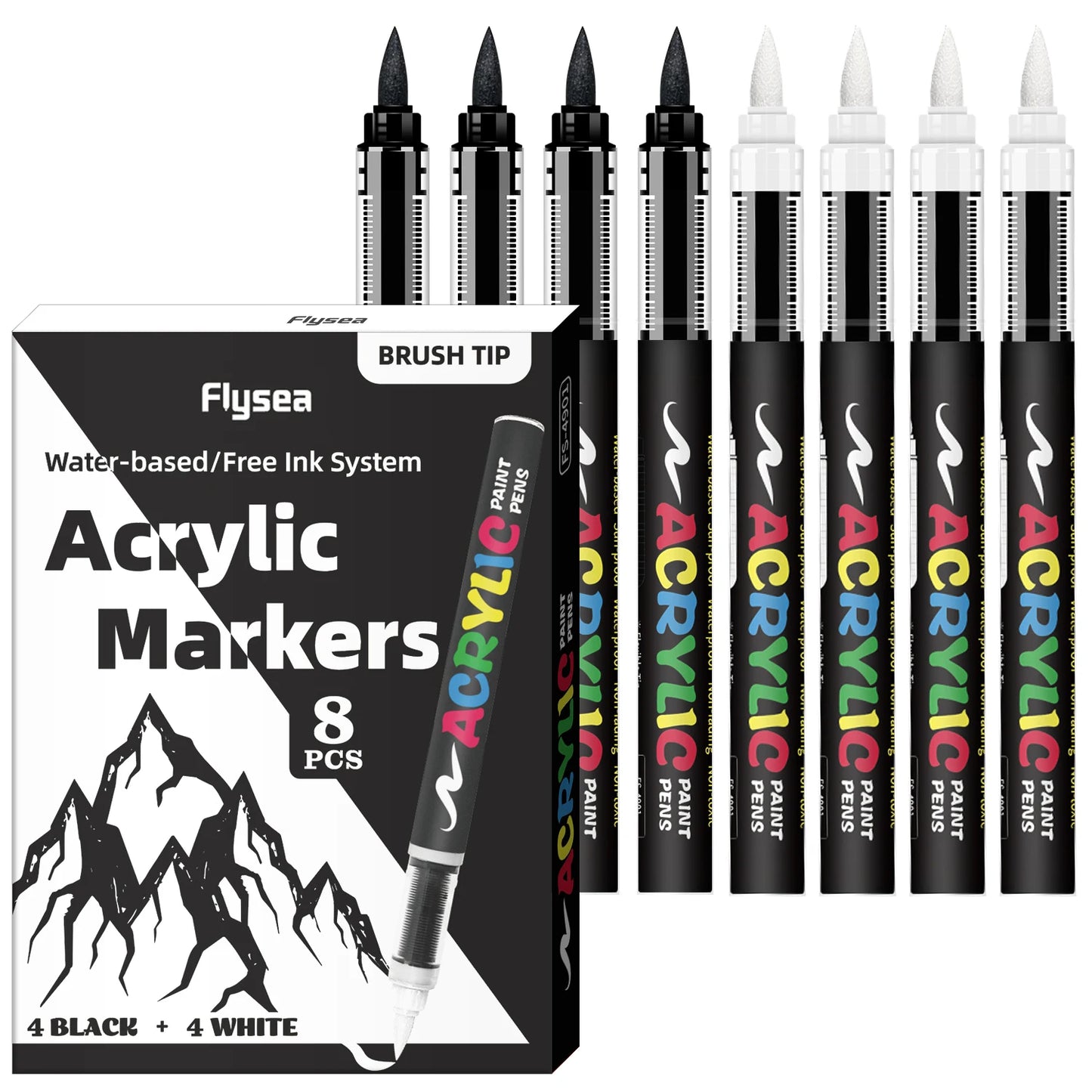 8pcs Black and White Acrylic Paint Markers Set, Large Ink Capacity, Acrylic Markers for Illustration Sketching, Wood, Glass, Fab Beauty World Shop