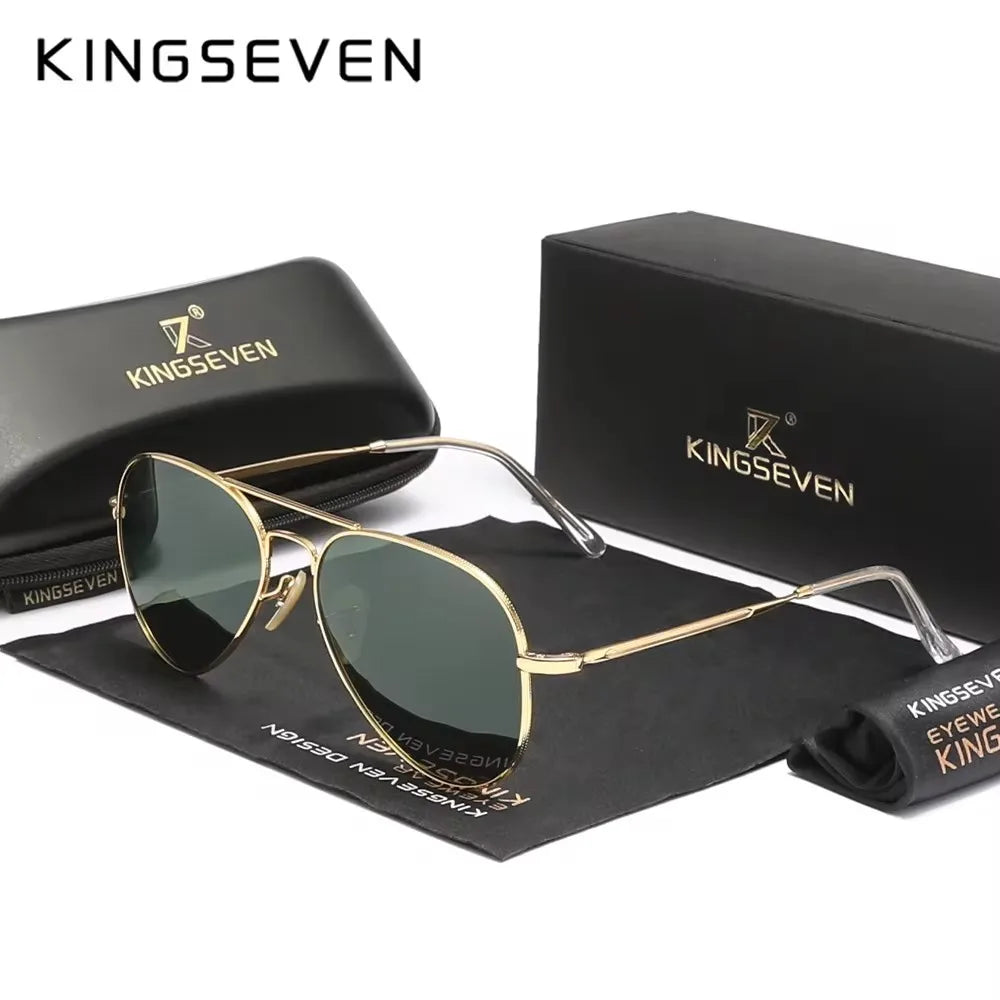 KINGSEVEN Pilot Alloy Sunglasses Polarization UV400 Anti-reflection Full Frame Parsnip Glasses Women Retro Luxury Eyewear Beauty World Shop