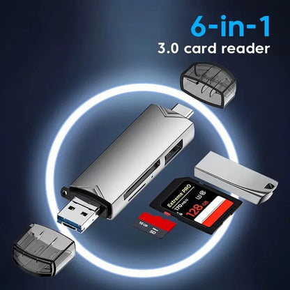 6 In 1 Multifunction Usb 3.0 Card Reader U Disk Type C/Micro Usb/Tf/Sd Flash Drive Memory Card Reading Adapter Phone Accessories Beauty World Shop