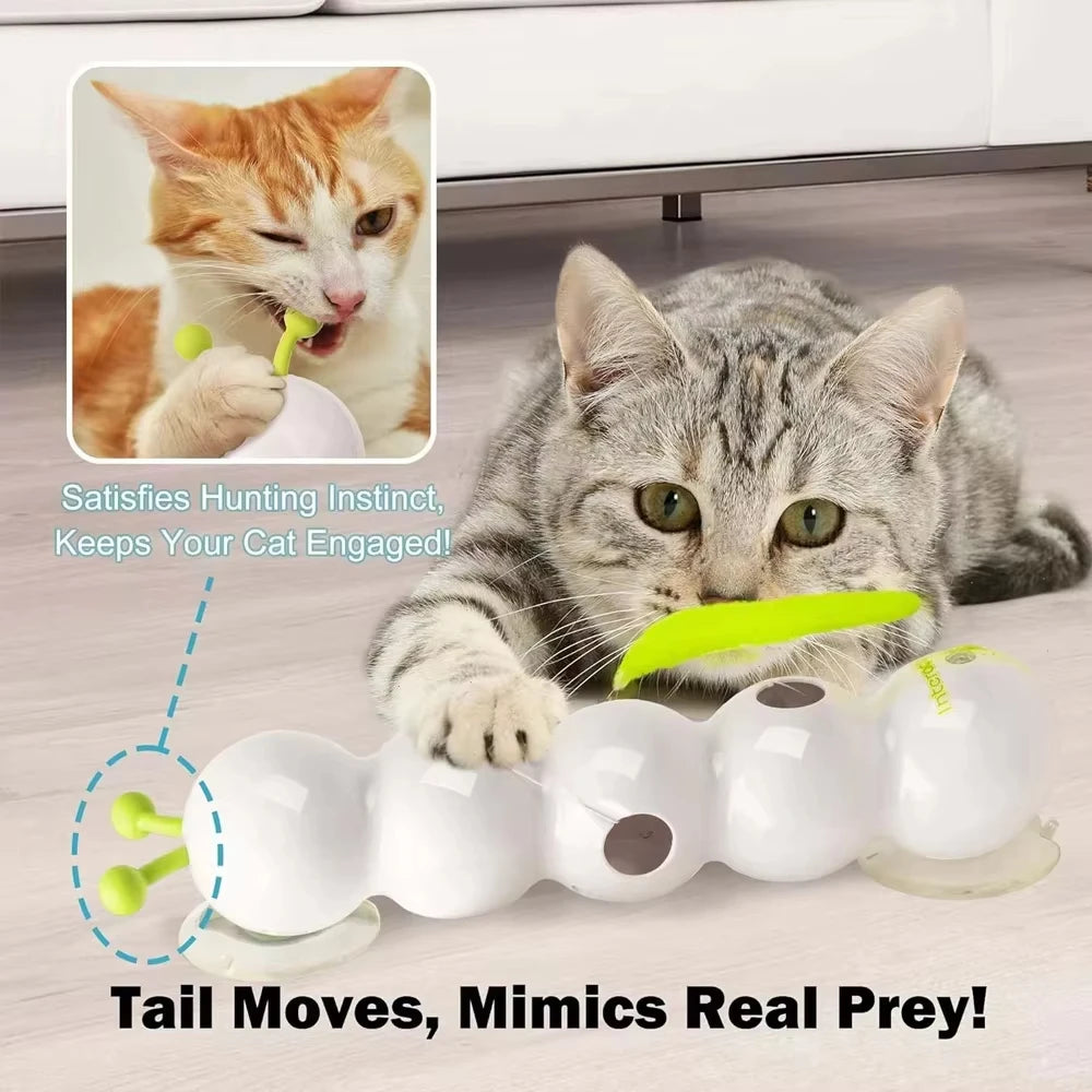 Caterpillar Interactive Cat Toy Motion Activated Wack A Worm Post Toy Rechargeable Automatic Teasing Cat Toy with Tail for Cats Beauty World Shop