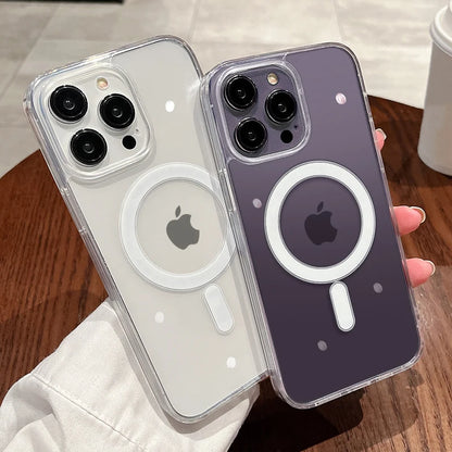 For Magesafe Magnetic Transparent Wireless Charge Case For iPhone 11 12 13 14 15 16 17 Air Pro Max Plus Mini Shockproof PC Cover Beauty World Shop