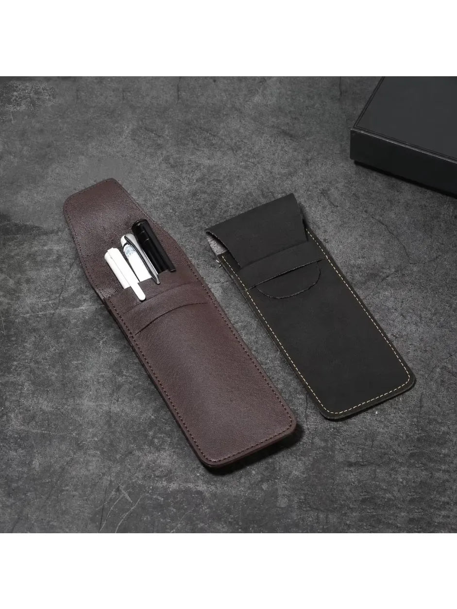 Vintage Frosted PU Leather Flap Pen Case High-end Fountain Pen Protective Sleeve Large Capacity Double Set of Pen Case Beauty World Shop
