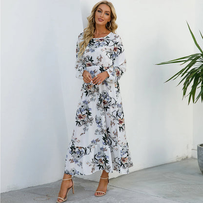 2023 Sping Summer Bohemian Women Maxi Dress Casual Long Sleeve High Waist Beach Woman Chiffon Dresses Floral Vestidoes Mujer New Beauty World Shop