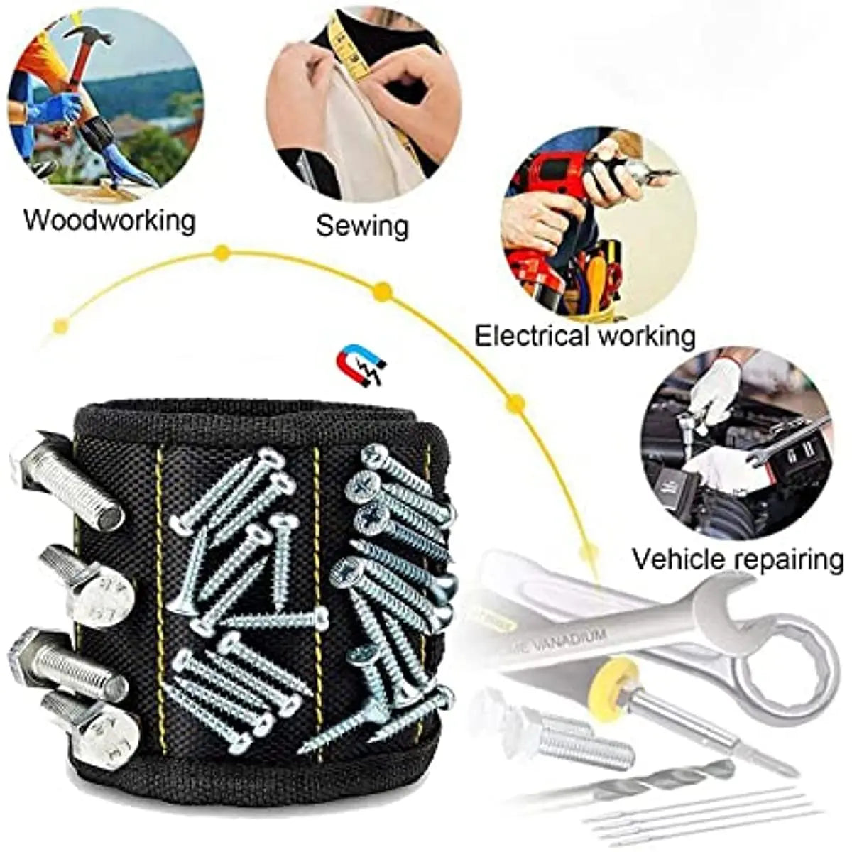 Magnetic Wristband for Holding Screws,Nails，Drilling Bits,Wrist Tool Holder Belts with Strong Magnets,Cool Gadgets for Men, wome Beauty World Shop