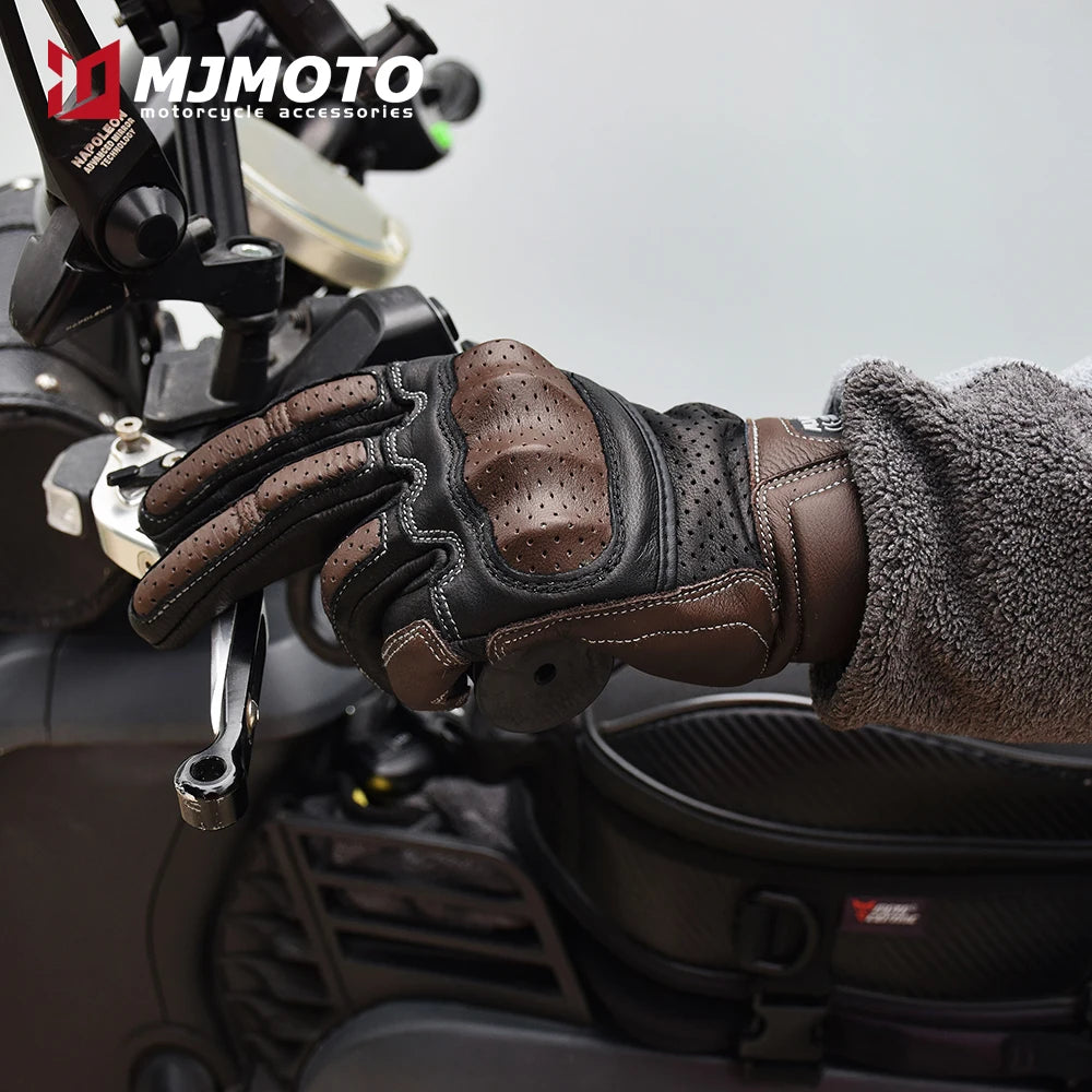 With CE Approved Summer Retro Perforated Leather Motorcycle Gloves Men Women Full Finger Motocross Dirt Biker Glove Guantes Moto Beauty World Shop