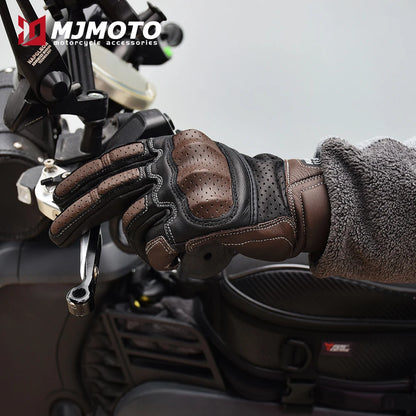 With CE Approved Summer Retro Perforated Leather Motorcycle Gloves Men Women Full Finger Motocross Dirt Biker Glove Guantes Moto Beauty World Shop