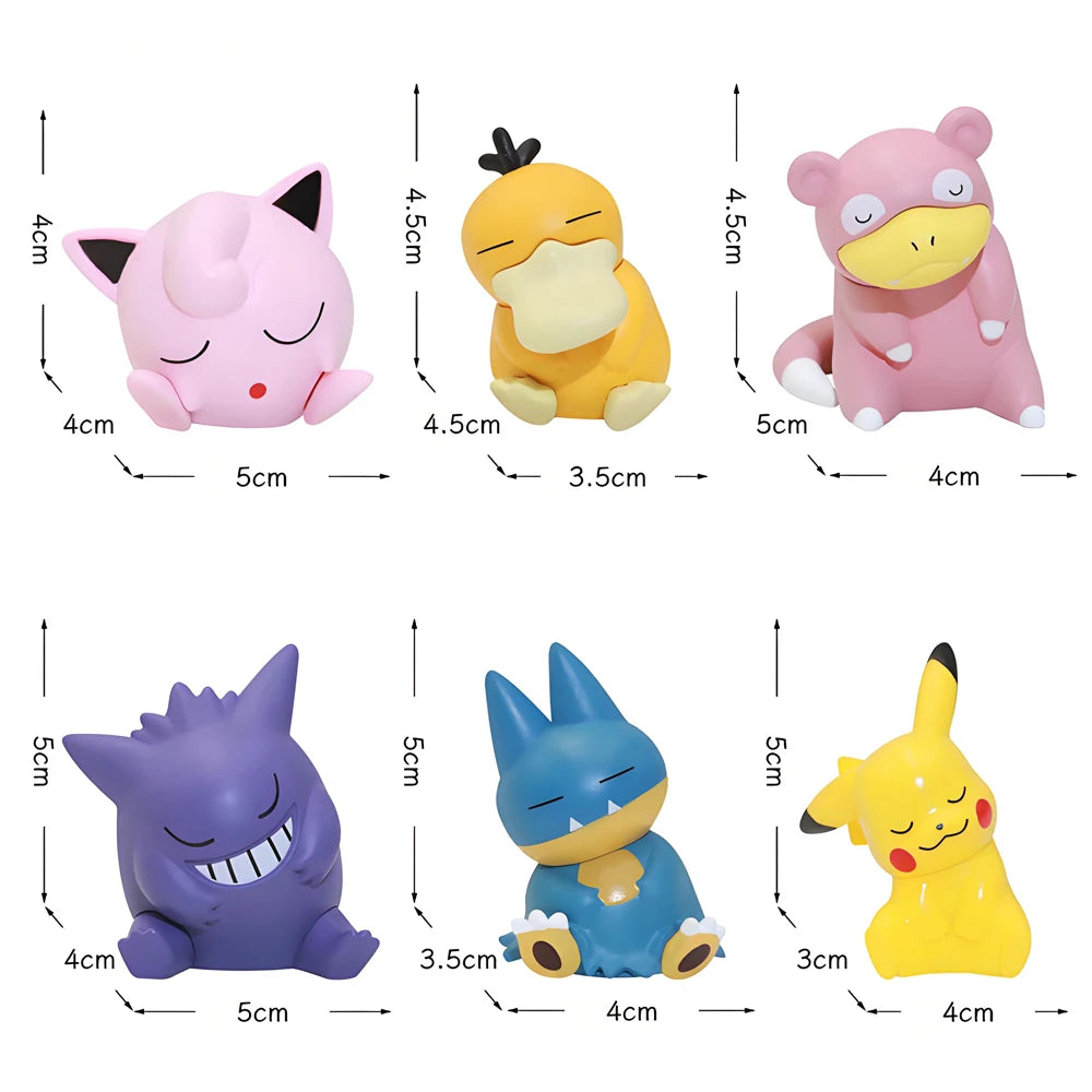 6pcs/set Pokemon Pikachu Anime Toys Dolls Psyduck Gengar Jigglypuff Gonbe Slowpoke Sleep Cute Model Action Figure Toys Beauty World Shop