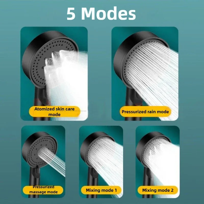 5 Modes Pressure Boost Shower Head Multifunction Adjustable Large Water Shower Nozzle Massage Bathroom Accessory Rain Shower Beauty World Shop