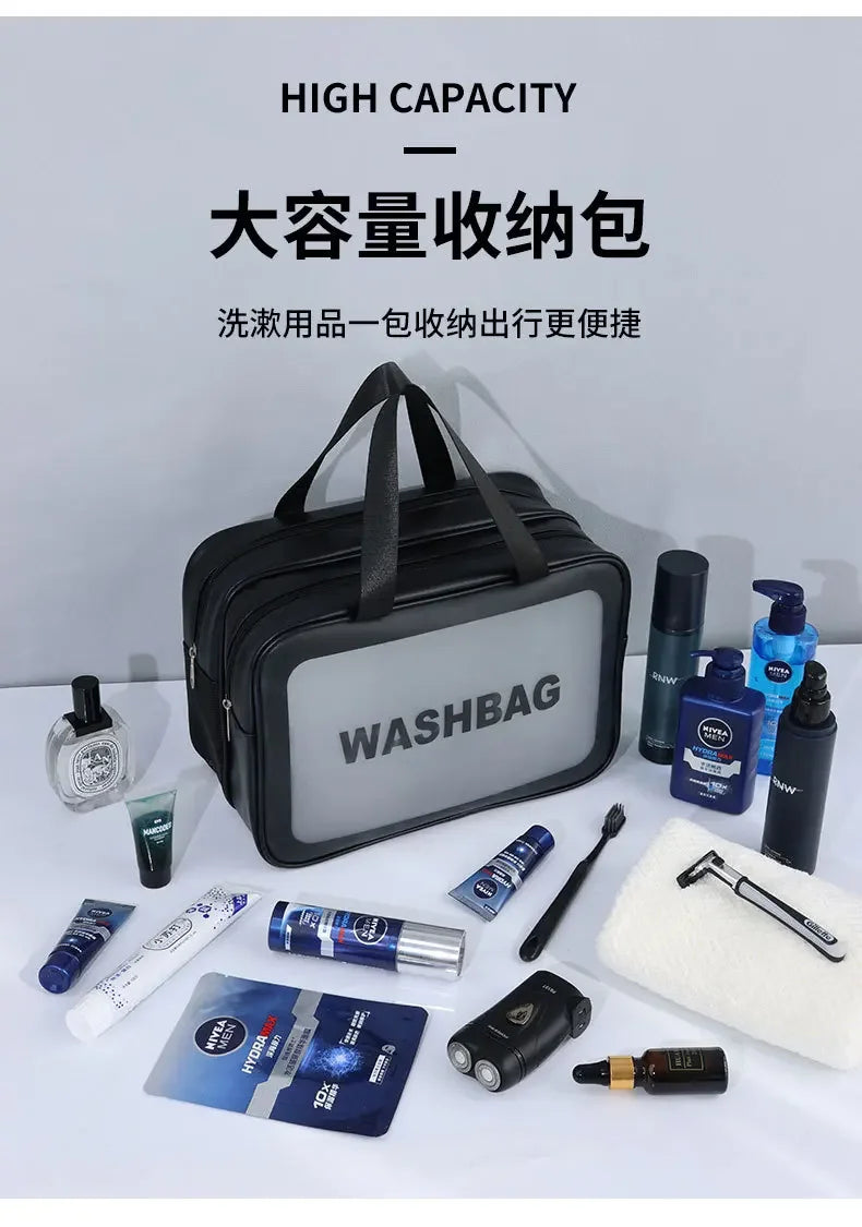Dry-wet separation double transparent PU makeup bag portable washing bag cosmetic storage bag travel fitness swimming essentials Beauty World Shop