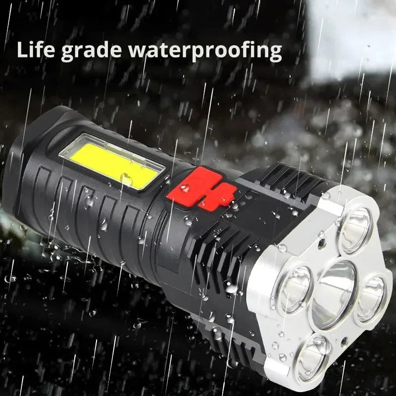 5LED High Power Led Flashlights Rechargeable Camping Spotlight with Side Light 3 Lighting Modes for Camping Adventure Outdoor Beauty World Shop