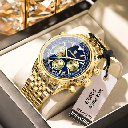 POEDAGAR Luxury Watches For Men Date Chronograph Stainless Steel Man Watch Waterproof Luminous Sport Military Men's Quartz Watch Beauty World Shop