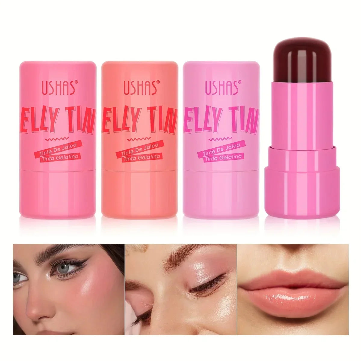 4 Colors Jelly Blush Stick Lip Balm Eyeshadow 3-in-1 Multi-Use Matte Blush Moisturize Brighten Lip Gloss Beauty Trend Shop