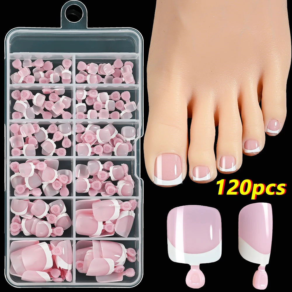 120Pcs 9-Colors French Fake Toenails Summer Short Sqaure Press On Toe Nails Tips Glossy Nude/Pink/Brown Full Cover False Toenail Beauty World Shop