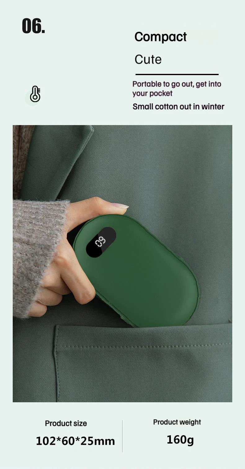 USB Rechargeable Hand Warmer Power Bank 2-in-1 Mini Electric Heater High-Capacity Pocket Warmer Winter Gift for Cold Weather Beauty World Shop