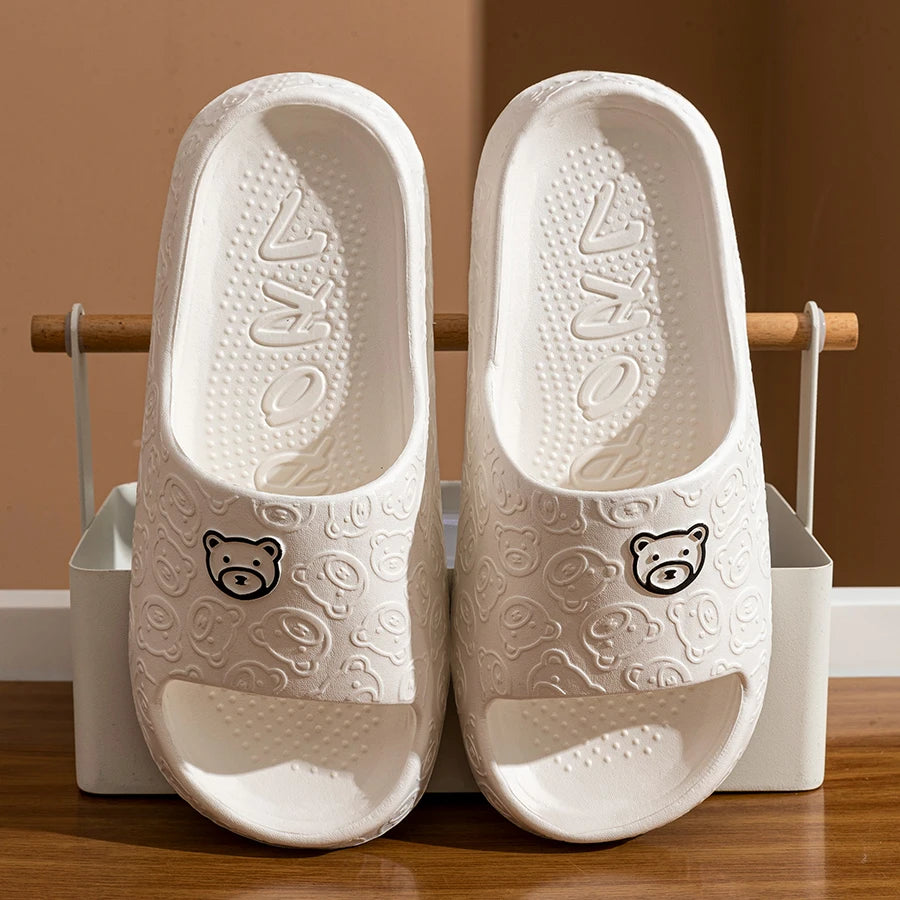 Printting Cute Bear Women Slippers Summer Indoor Soft Cartoon Sandals Bathroom Anti-slip Outdoor Comfy Men Leisure Shoes Couple Beauty Fashion