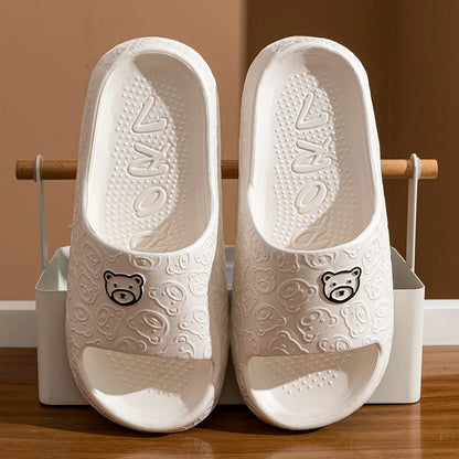 Printting Cute Bear Women Slippers Summer Indoor Soft Cartoon Sandals Bathroom Anti-slip Outdoor Comfy Men Leisure Shoes Couple Beauty Fashion
