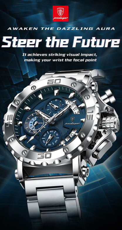 POEDAGAR Luxury Men's Watch Calendar Luminous Waterproof Man Clock Chronograph Stainless Steel Quartz Watches For Men Reloj Gift Beauty World Shop