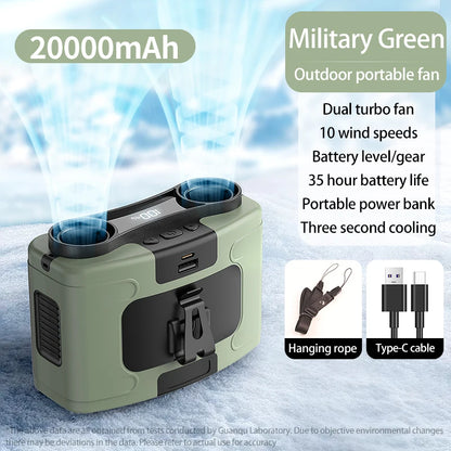 Portable Waist Fan Hanging Neck Fan 5 Speed Strong Wind with LED Lighting for Sports Courier Outdoor Working 10000/20000mAh Beauty World Shop