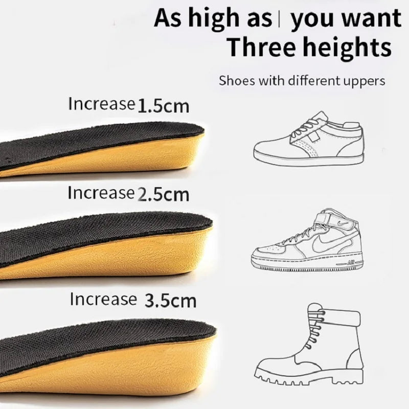 Invisiable Height Increase Insoles for Women Men Heel Lift Yellow Shoes Sole Pad Breathable Shock Absorption Feet Care Cushion Beauty World Shop