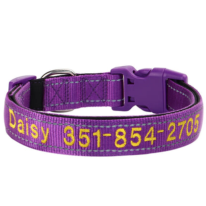 Embroidered Nylon Dog Collar Personalized Puppy Cat Collars Reflective Pet ID Collars DIY Phone Name ID For Small Large Dog Cat