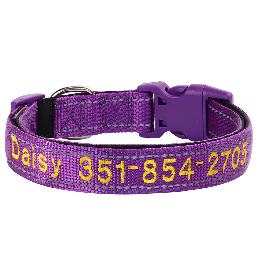 Embroidered Nylon Dog Collar Personalized Puppy Cat Collars Reflective Pet ID Collars DIY Phone Name ID For Small Large Dog Cat Beauty World Shop