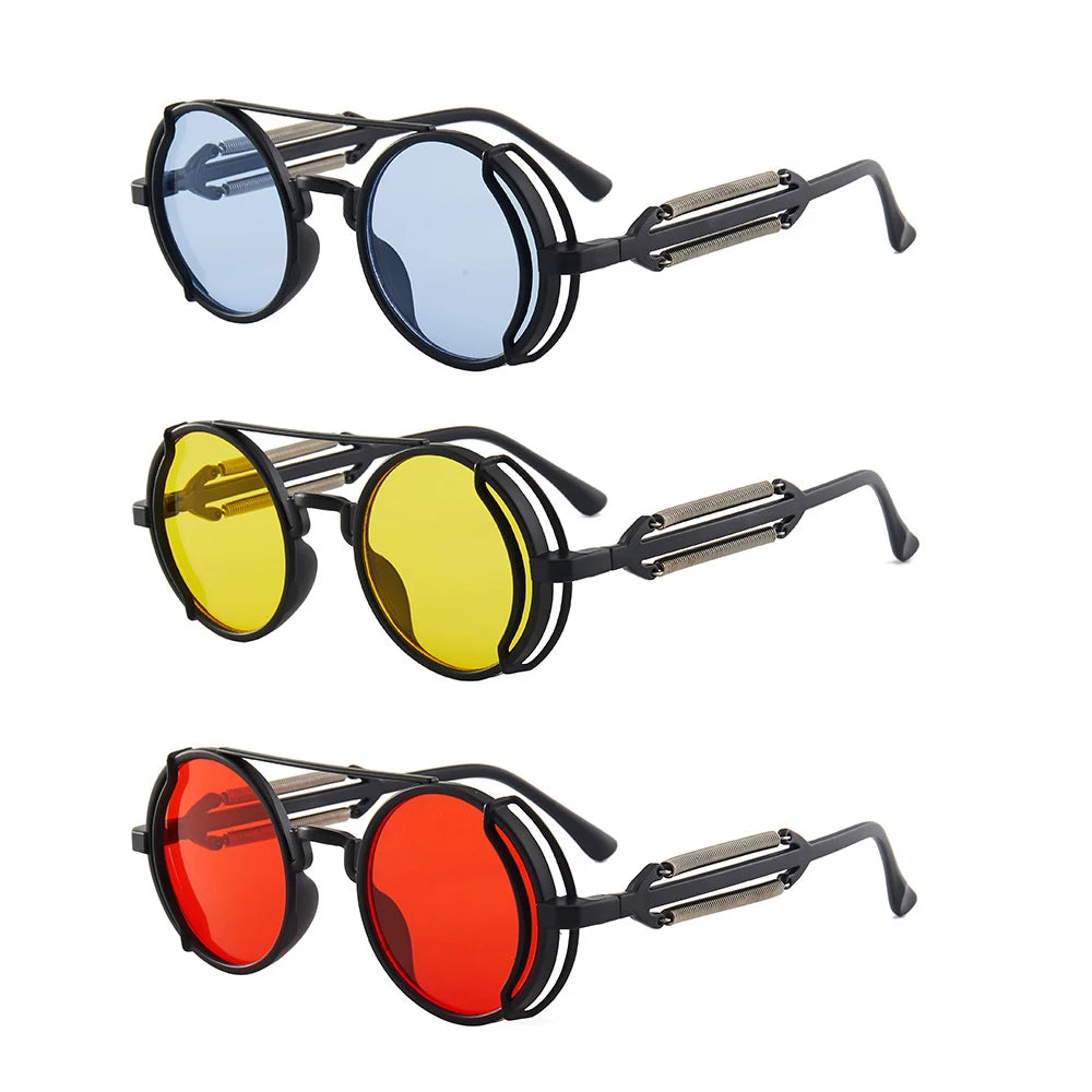 Classic Gothic Steampunk Sunglasses Luxury Brand Designer High Quality Men and Women Retro Round Pc Frame Sunglasses Beauty World Shop