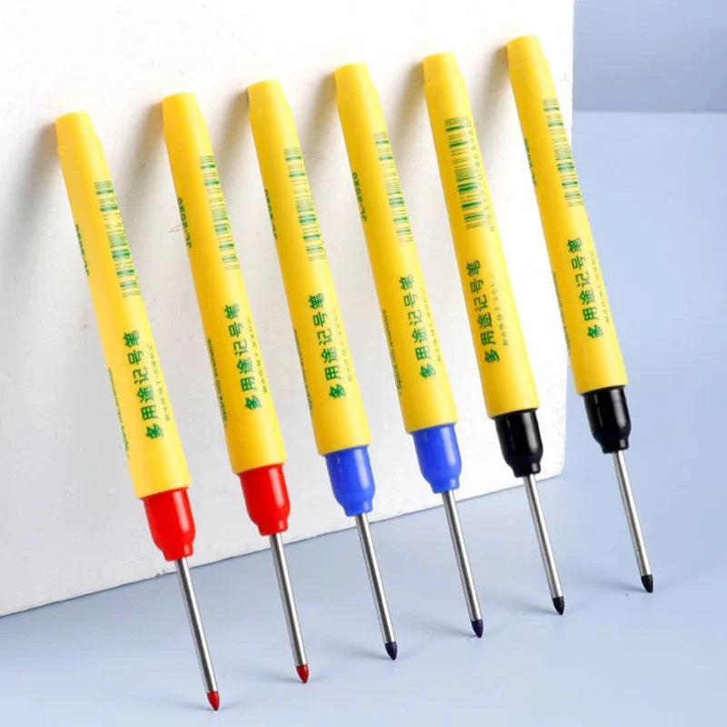 6pcs/set 33mm Red/Blue/Black Long Head Marking Pen Woodworking Decoration Deep Hole Waterproof Pen Multipurpose Marking Tool Beauty World Shop