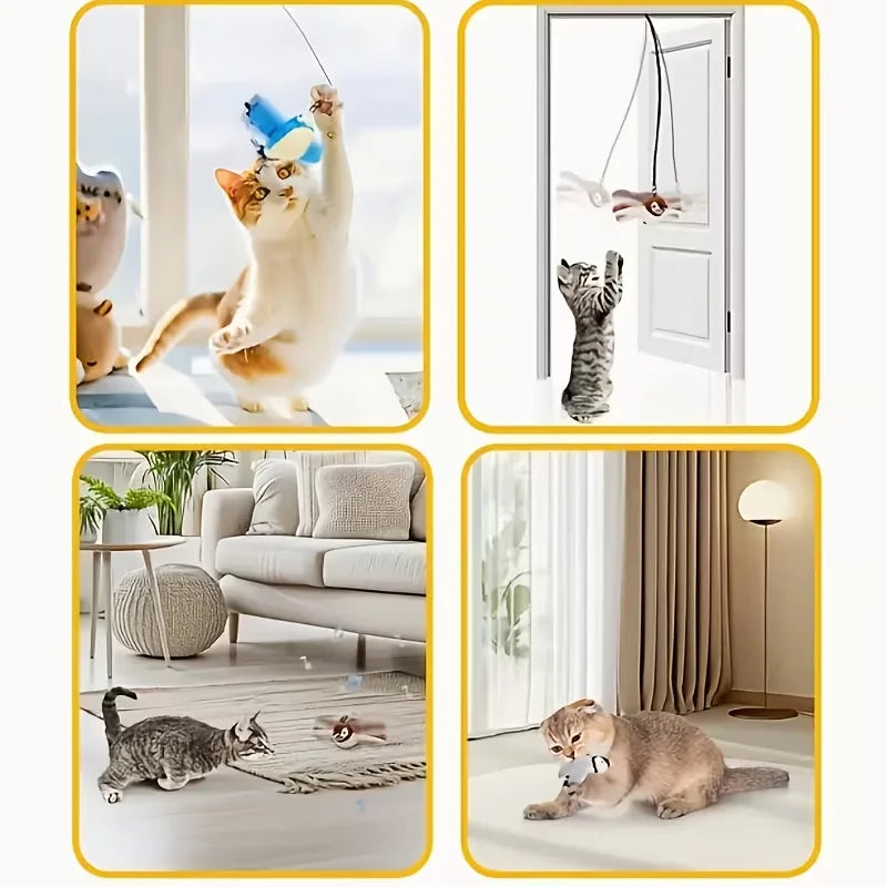 Interactive Pet Bird Toy Flapping Wings (with Catnip) USB-Rechargeable Touch-Activated Squeaky Plush Toy Flying Bird For Indoor Beauty World Shop