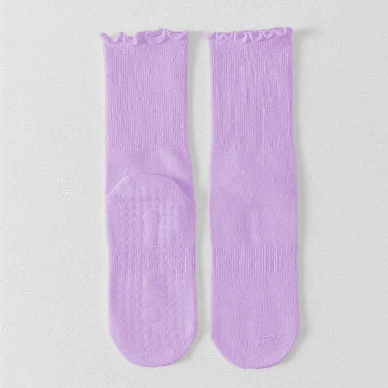 Yoga socks, boneless mid tube socks, sports anti slip thin fit, fitness Pilates combed cotton women's socks Beauty World Shop