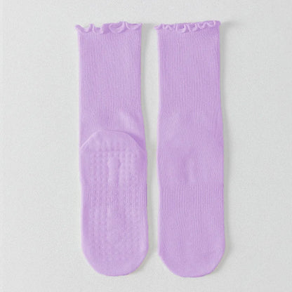 Yoga socks, boneless mid tube socks, sports anti slip thin fit, fitness Pilates combed cotton women's socks Beauty World Shop
