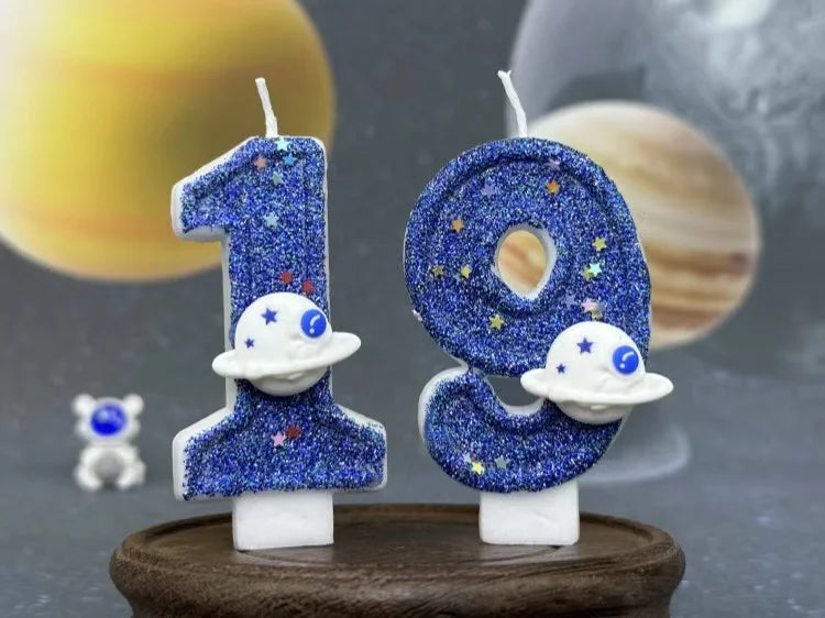 DIY Planet themed Spaceship 0-9 DIY digital candle Dark Blue Birthday candle Outer space themed party cake decoration Beauty World Shop