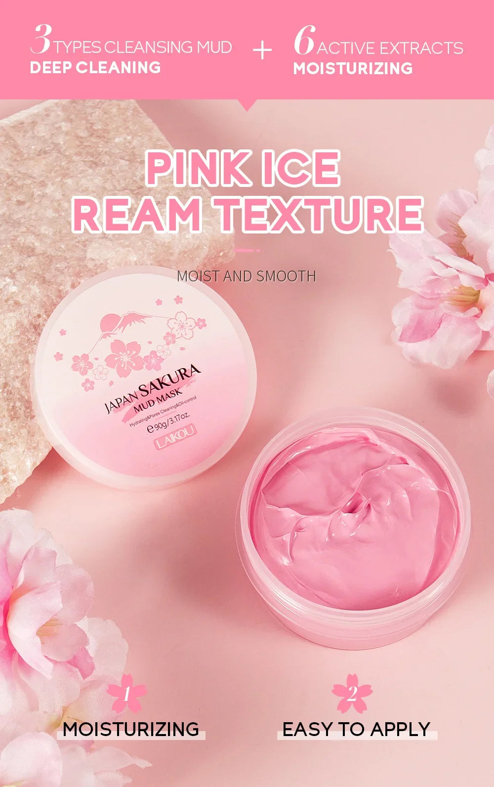 Laikou Sakura Mud Mask Deep Cleansing Oil Control Balance Antioxidan Shrink Pores Remove Blackheads Refreshing Facial Mask90/25g Beauty World Shop