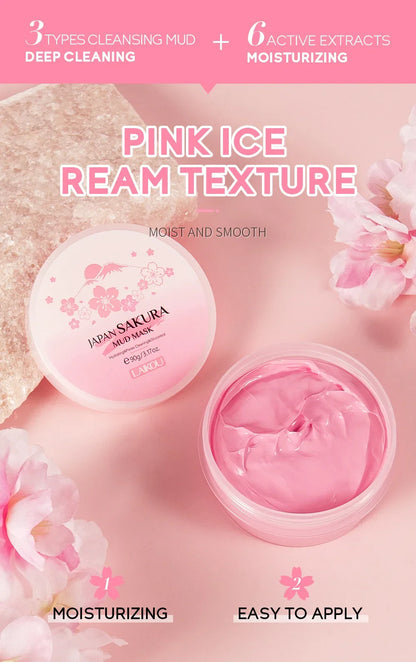 Laikou Sakura Mud Mask Deep Cleansing Oil Control Balance Antioxidan Shrink Pores Remove Blackheads Refreshing Facial Mask90/25g Beauty World Shop