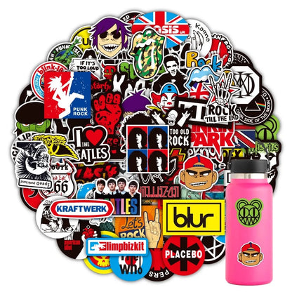 100 Rock And Roll Music Band Stickers Punk Graffiti Stickers For Laptop Guitar Helmet Luggage Decal Golden Memory Stickers Store Beauty World Shop