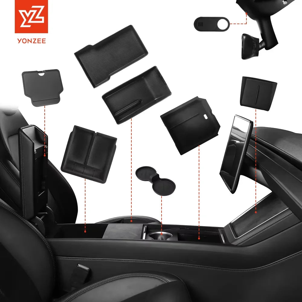 For Tesla Model 3 Y Highland Juniper 2026 Center Armrest Hidden Storage Box Cup Holder Console Organizer Box Accessories Beauty World Shop