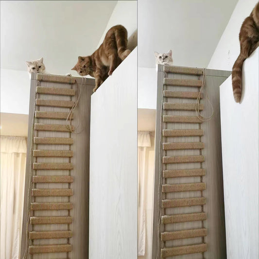 Cat Climbing Frame Bridge Cat Ladder Sisal Rope Wooden Cat Tree Tower Use for Cage Climber Scratching Post Pet Furniture Toys