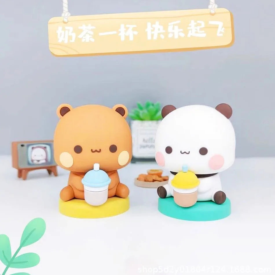 Cute Kawaii Bubu Dudu Panda Bear Figure Cartoon Exciting Bear Miniatures Collectible Animal Toy Doll Ornament Home Derocation Beauty World Shop
