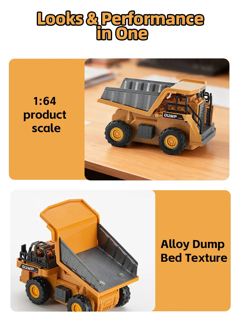 ZWN 1:64 RC Model Car 2.4G Remote Control Excavator Dump Truck Forklift Alloy Plastic Simulation Construction Vehicle Kids Toy Beauty World Shop