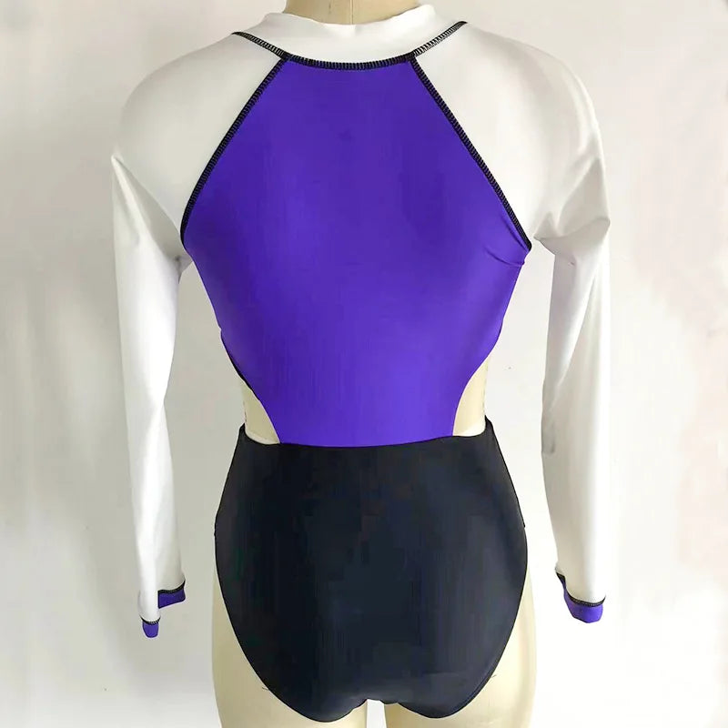 New Patchwork One-Piece Swimsuit Long Sleeve Swimwear Sports Backless Women's Swimming Bathing Suit Beach Wear Bather Surfing Beauty World Shop